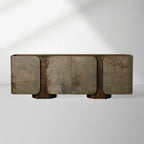 Alvaro Naturally Oxidized Aluminum Panels Buffet Sideboard Raw Wood Stumps Tabletop Entryways Cabinet