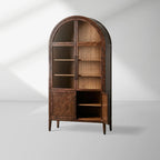 Hattie Mappa Burl Arched Glass Tall Display Cabinet with Wood Storage Cabinet