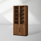 Vitrine Piermont avec porte vitrée, bibliothèque en bois, meuble vitrine haut, vaisselier d'appoint.