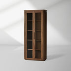 Vitrine haute Caden en noyer, meuble de rangement en bois, vitrine d'entrée, bibliothèque avec porte vitrée
