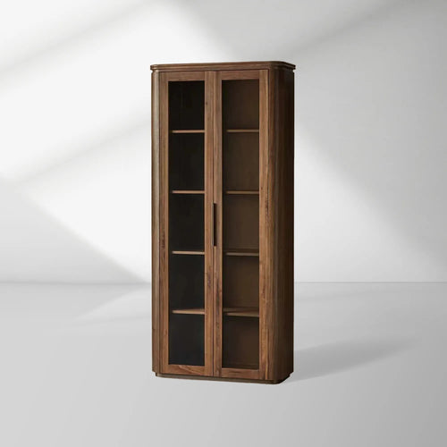 Caden Walnuss-Hochvitrine, Holz-Kuriositätenschrank, Eingangsbereich-Vitrinenschrank, Bücherregal mit Glastür
