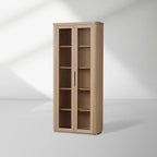 Vitrine haute Caden en noyer, meuble de rangement en bois, vitrine d'entrée, bibliothèque avec porte vitrée
