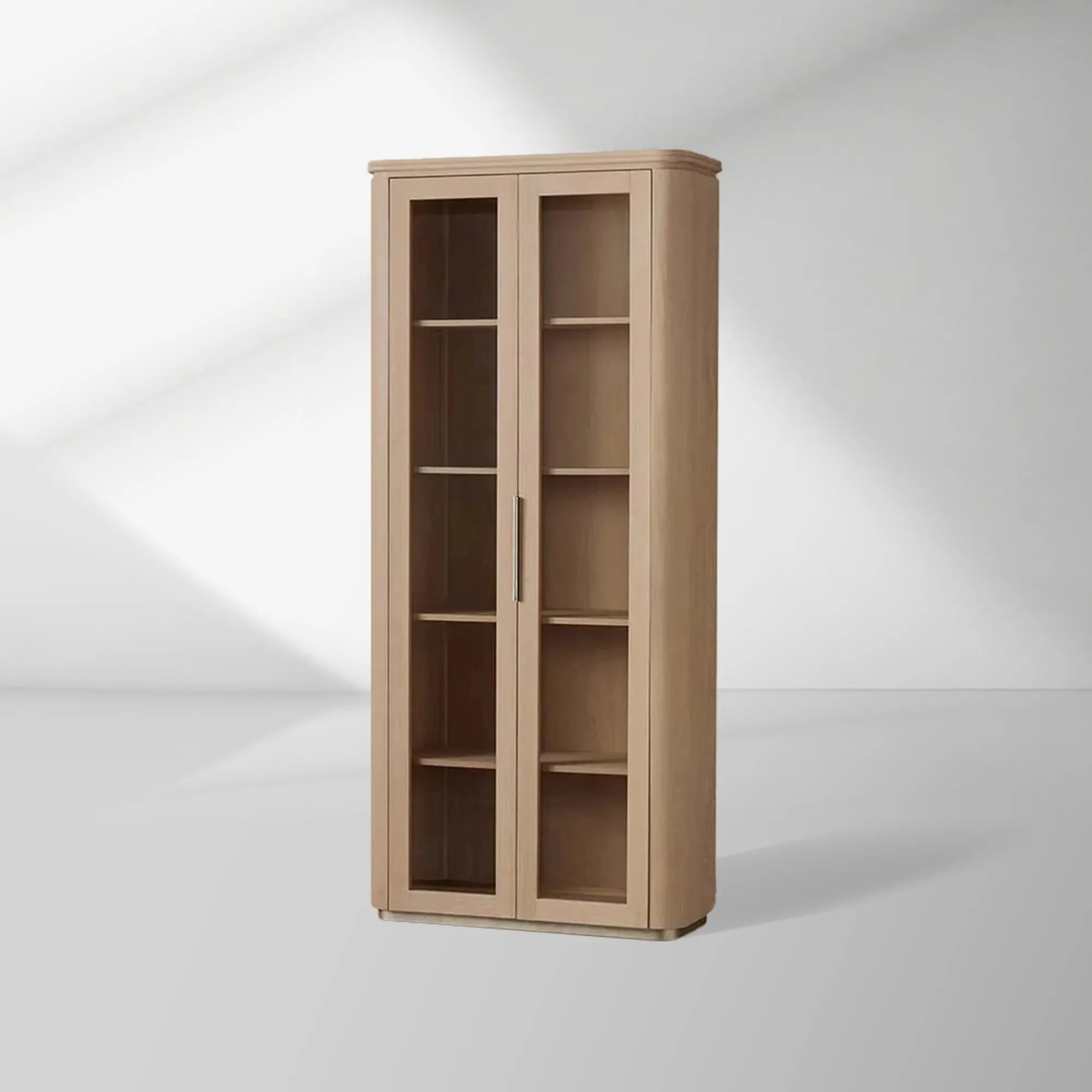 Vitrine haute Caden en noyer, meuble de rangement en bois, vitrine d'entrée, bibliothèque avec porte vitrée
