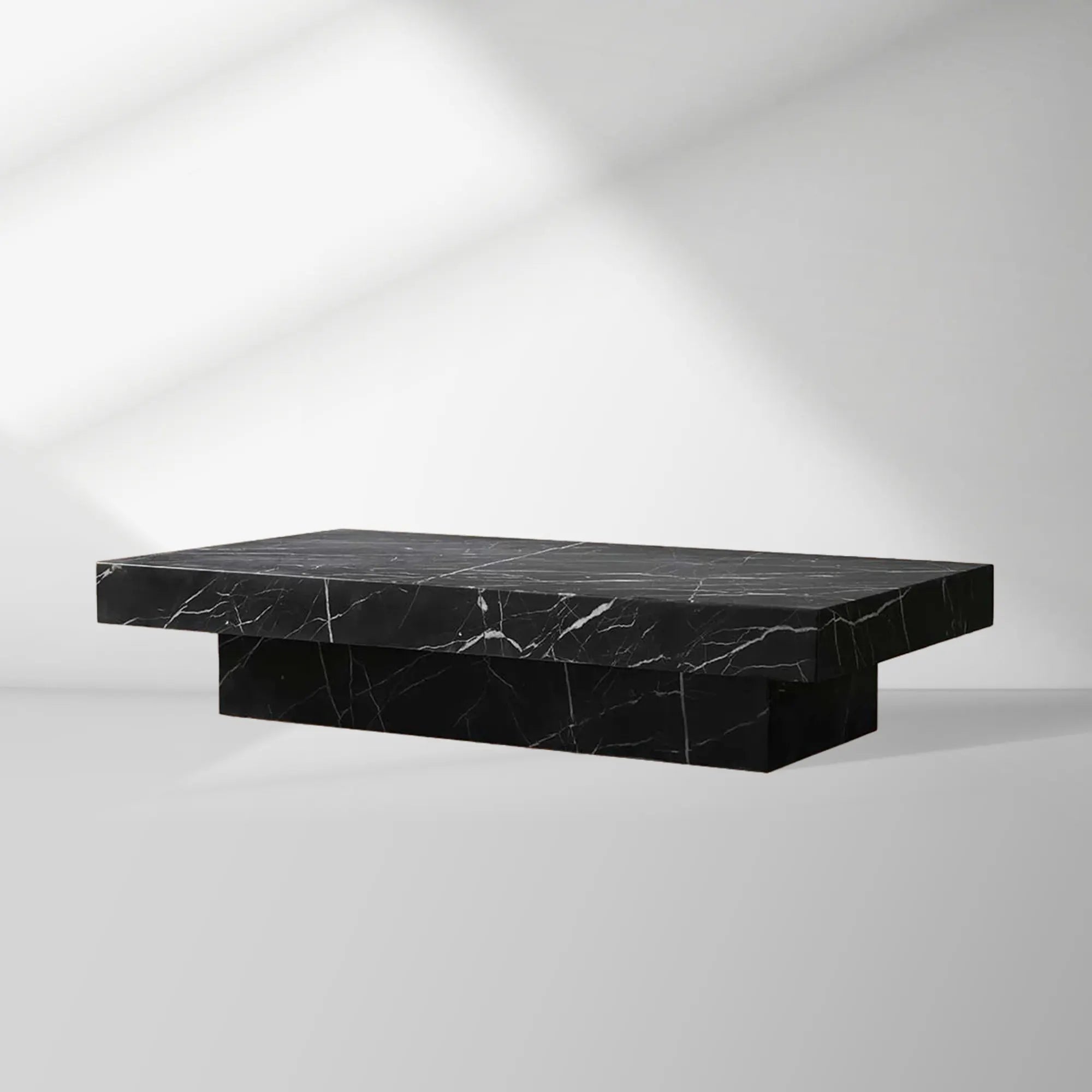 Cinzia Rectangle Stone Coffee Table with Natural Marble Top Plinth Base Sofa Center Tea Table
