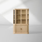 Coventry Reeded Detailing Glass Tall Display Cabinets White Oak Sideboard Dining Room Side Cabinet with LED Lighting