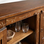 Buffet en peuplier Stefania avec motifs floraux peints à la main pour salon et entrées