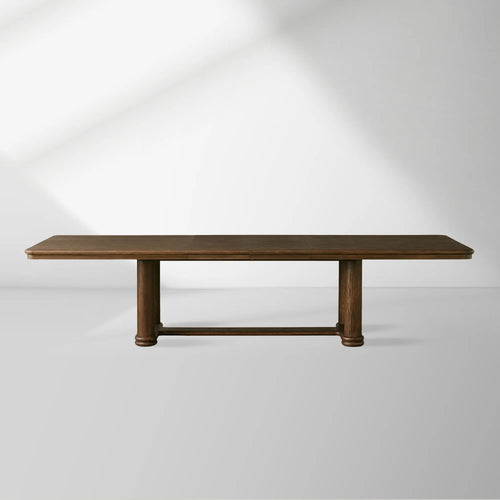 Table à manger extensible Warby rectangulaire en bois de chêne massif, deux rallonges de 45 cm, finition Moka