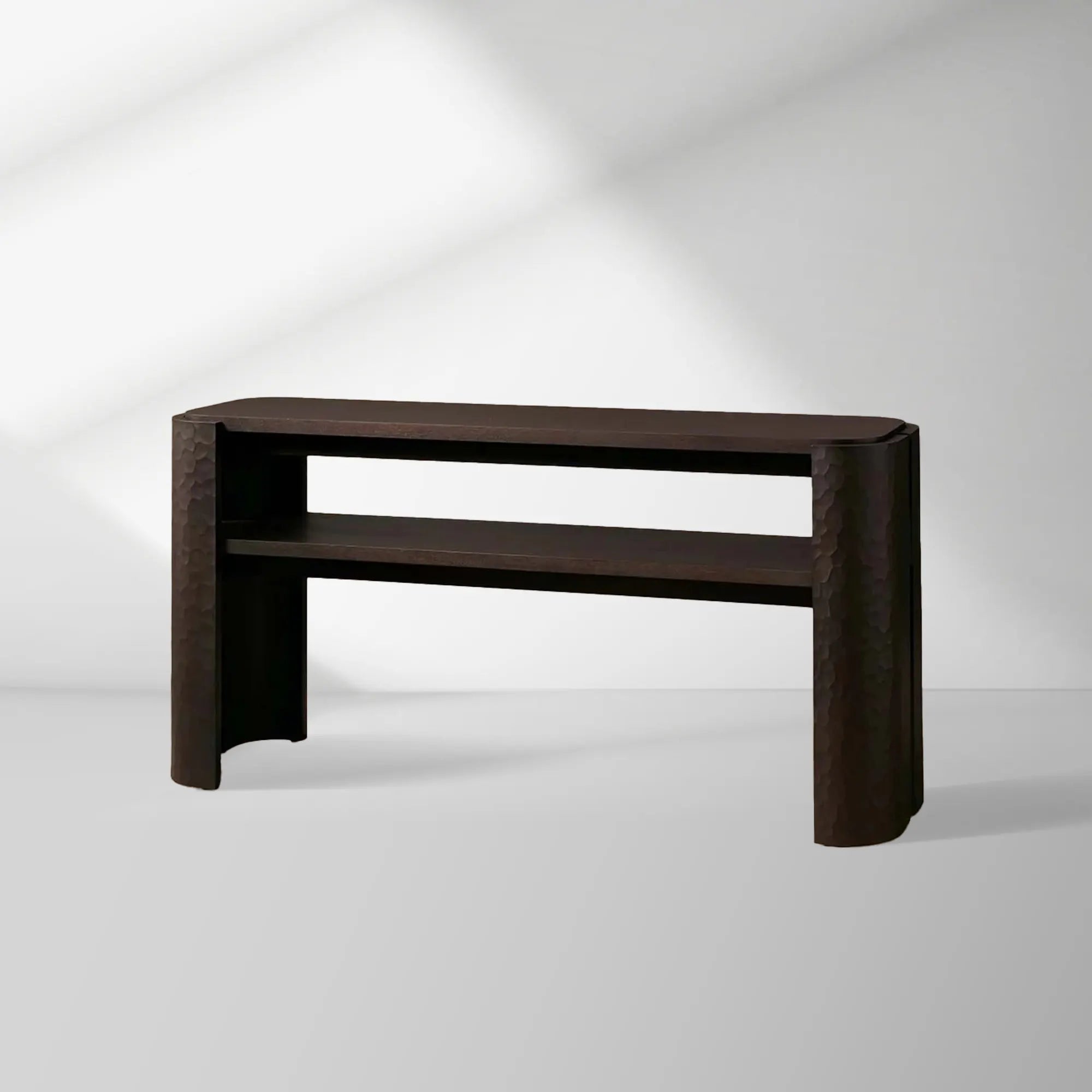 Chiseled Mahogany Entrance Console Table Wood Deep Brown Modern Minimalism Style Hallway Entryway Table