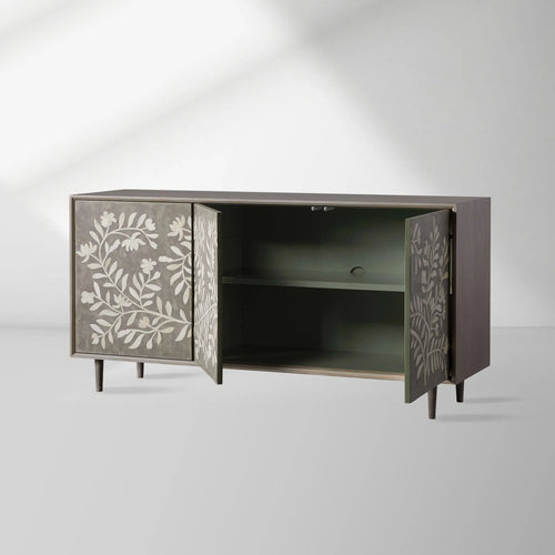Divya Oak Wood Buffet Sideboard Hand-Inlaid Bone Luxury Entryways Cabinet