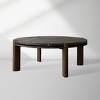 Pyet Round Marble Top Coffee Table Marble Top & Oak Wood Base Cocktail Table Living Room Center Tea Table