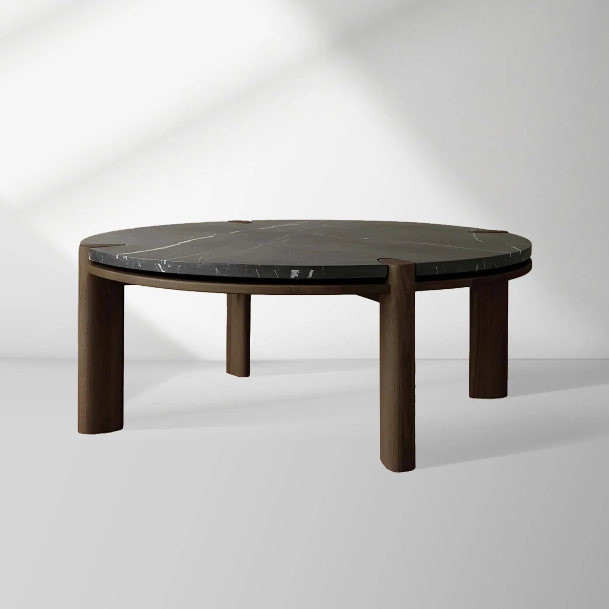 Pyet Round Marble Top Coffee Table Marble Top & Oak Wood Base Cocktail Table Living Room Center Tea Table