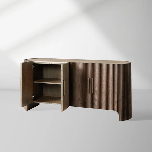 Astor Inset Marble Stone Top Buffe Sideboard Wood Media TV Cabinet Quiet Luxury Entryways Cabine