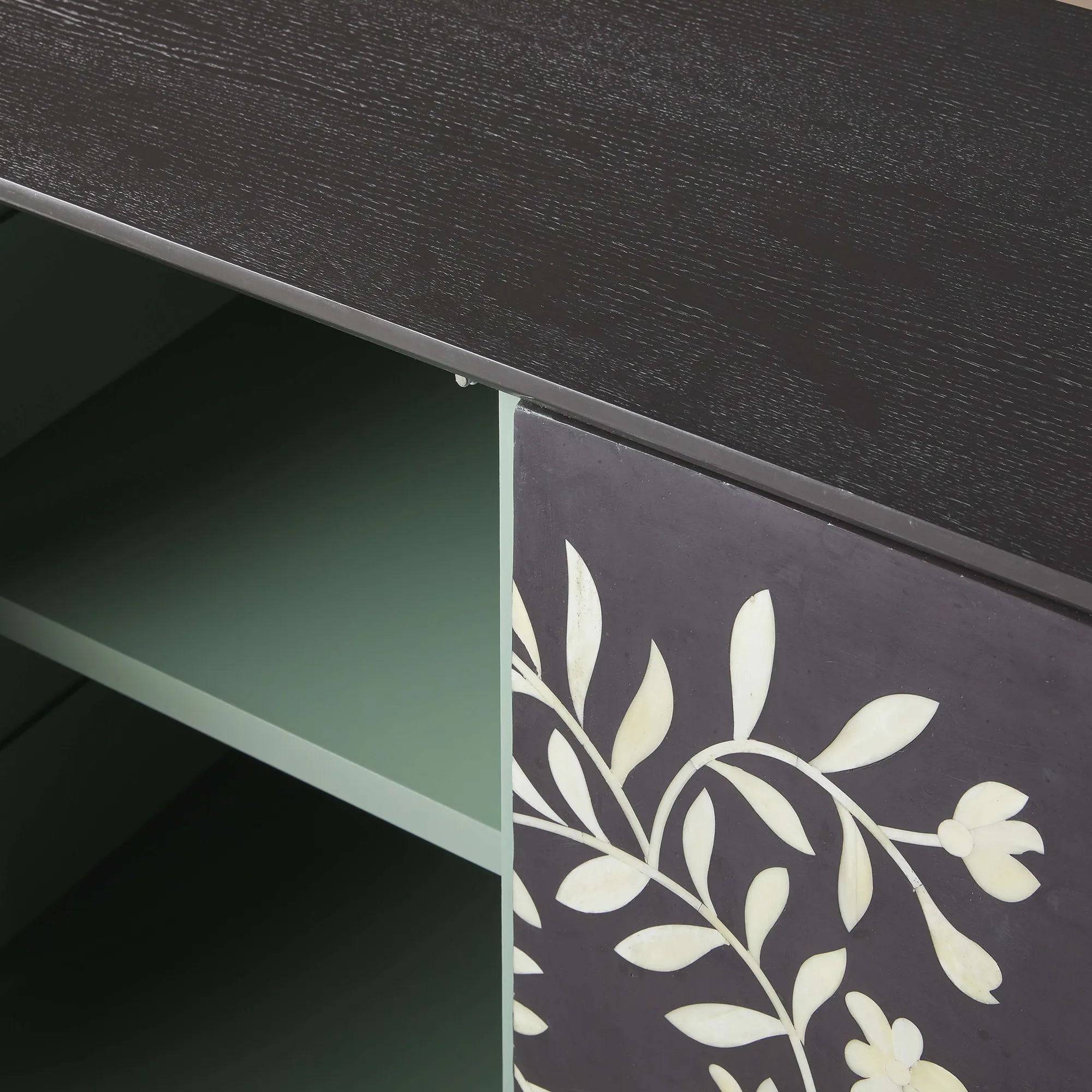 Divya Oak Wood Buffet Sideboard Hand-Inlaid Bone Luxury Entryways Cabinet