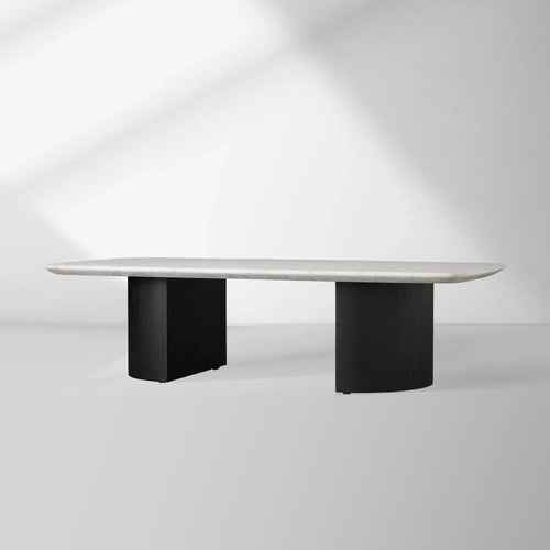 Saint Germain Mix & Match Coffee Table with Marble Top Oak Wood Dauphine Base Cocktail Table Living Room Stone Top Center Tea Table