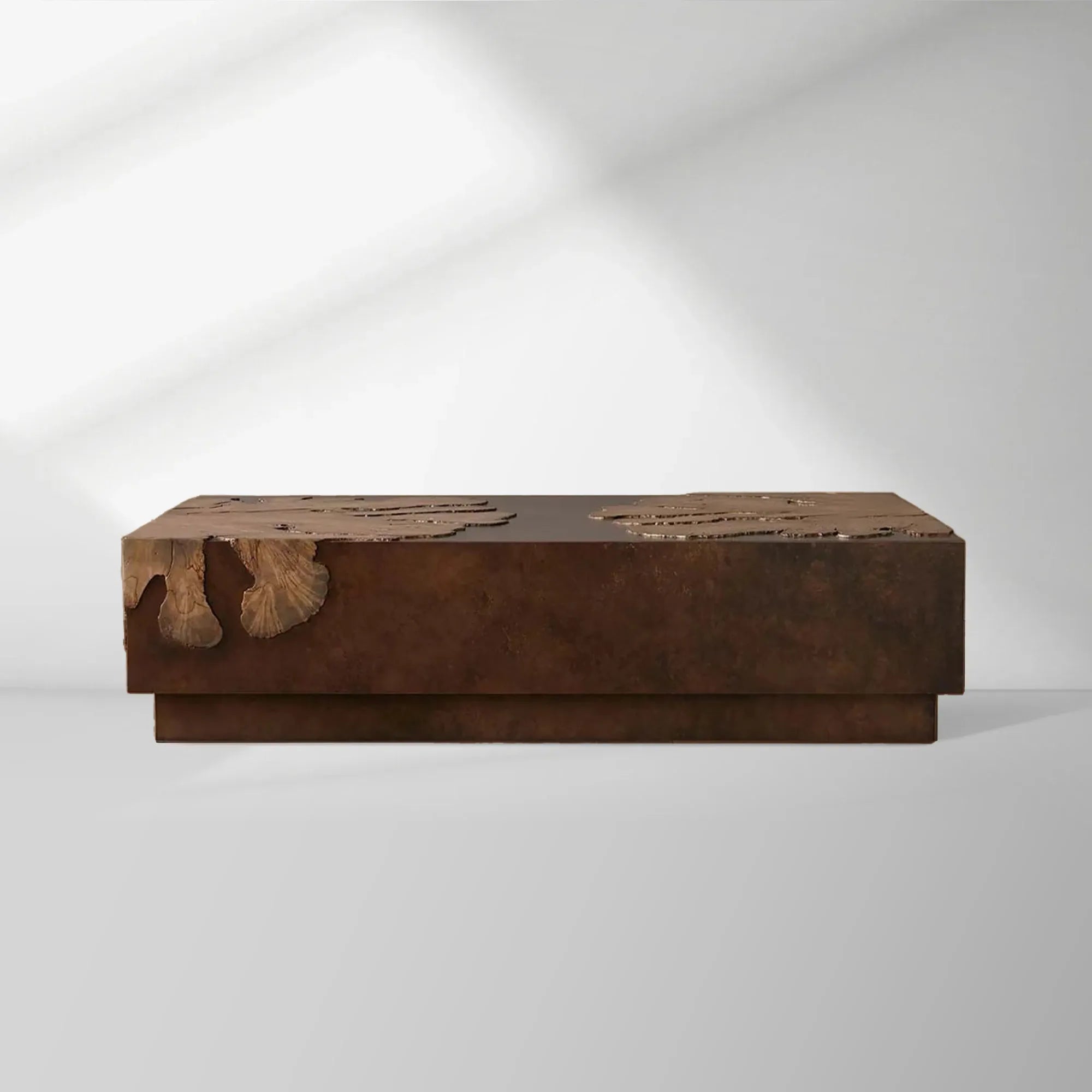 Table basse Obra Salvaged Burl avec bois de broussin Milpa et base en acier, table de centre de salon, table de cocktail