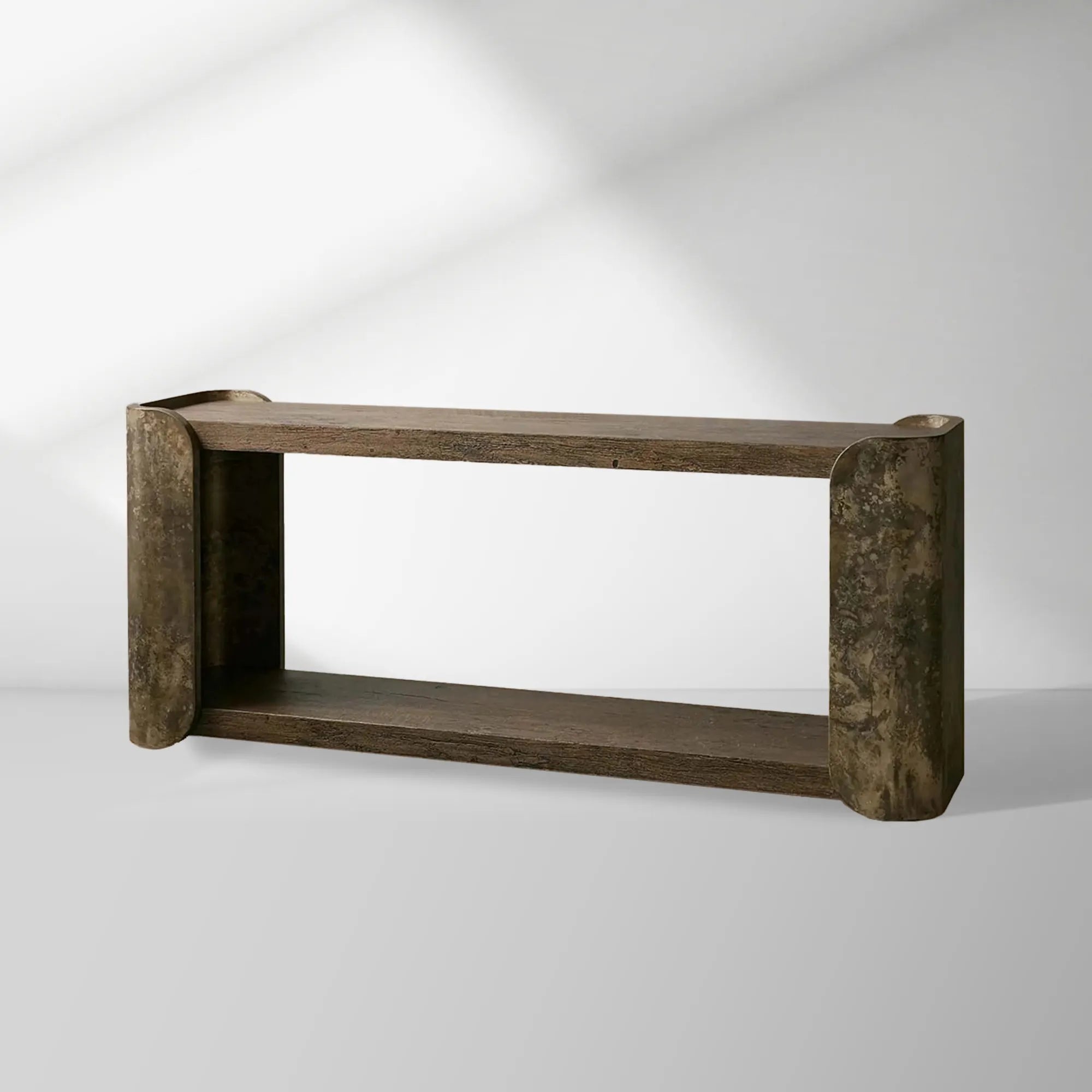 Alvaro Primavera Wood Entryway Console Table Oxidized Aluminum Modern Wabi-Sabi Style Hallway Entrance Table