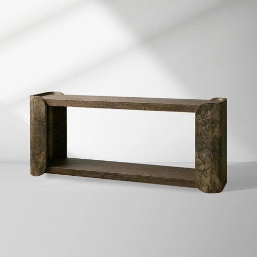 Alvaro Primavera Wood Entryway Console Table Oxidized Aluminum Modern Wabi-Sabi Style Hallway Entrance Table