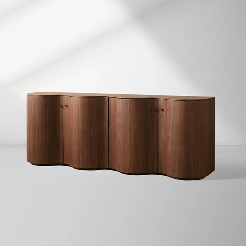Cortina Wood Buffet Sideboard Boat-Shaped Top Entryways Media TV Cabinet with Waved Base