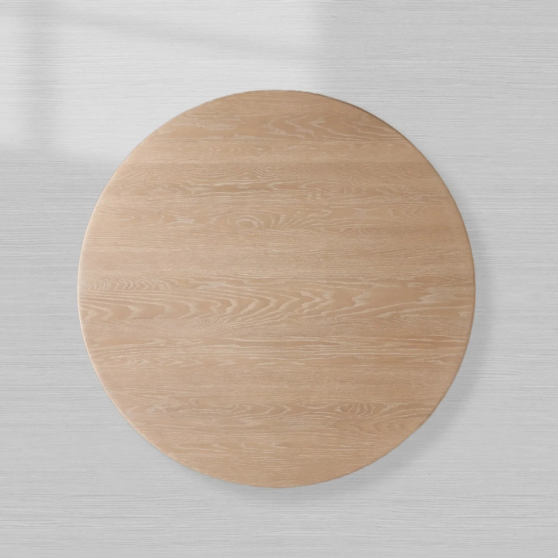 Caden Round Dining Table with Wooden Top Sculptural Base & Antiqued Metal Plinth