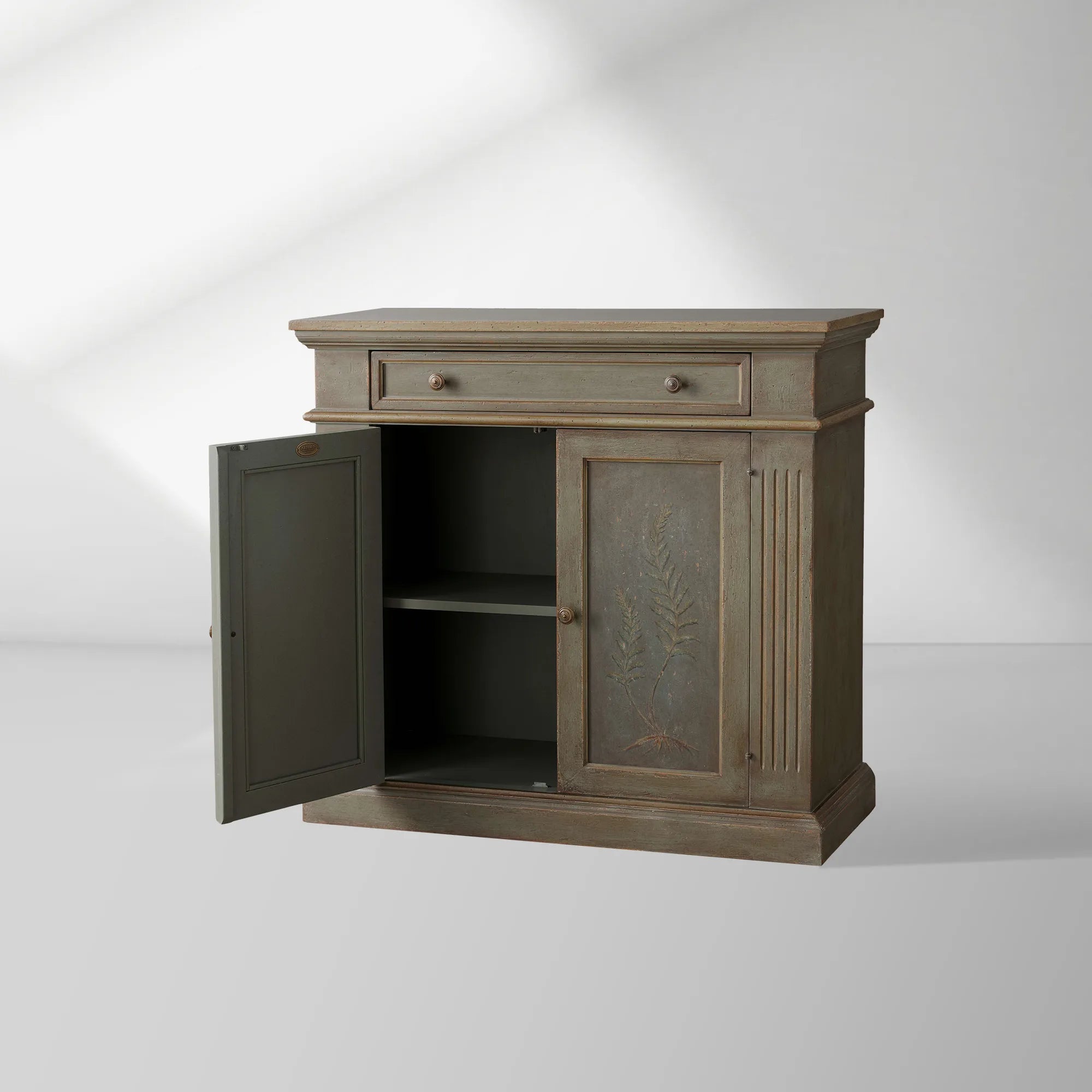 Cosetta Hand-painted Fern Motif Buffet Sideboard Antique Wood Entryways Cabinet