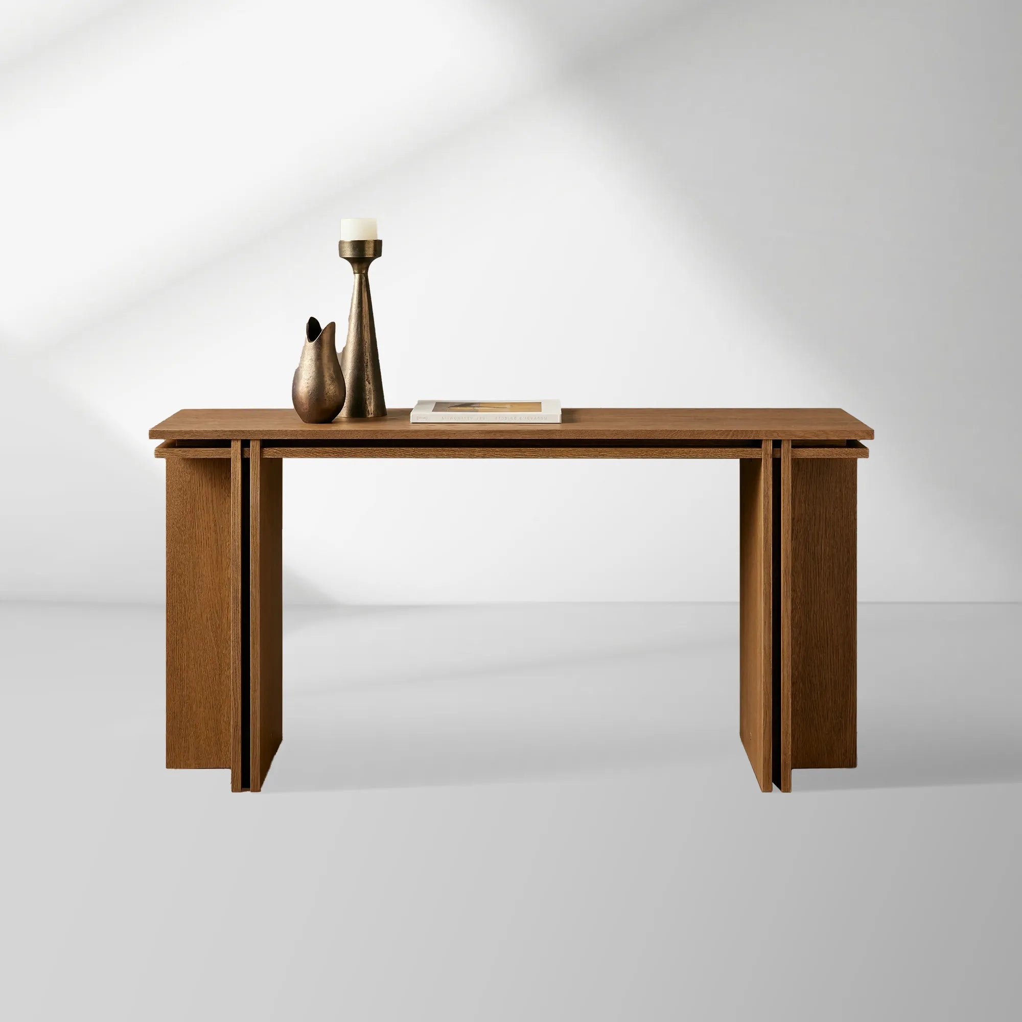 Eaves Layered Oak Entrance Console Table Moderner Minimalismus Stil Holz Flurtisch