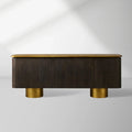 Neira Hand-applied Burned Finish Buffet Sideboard Luxury Wood Media TV Entryways Cabinet with Aged Brass Legs