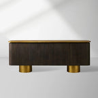 Neira Hand-applied Burned Finish Buffet Sideboard Luxury Wood Media TV Entryways Cabinet with Aged Brass Legs