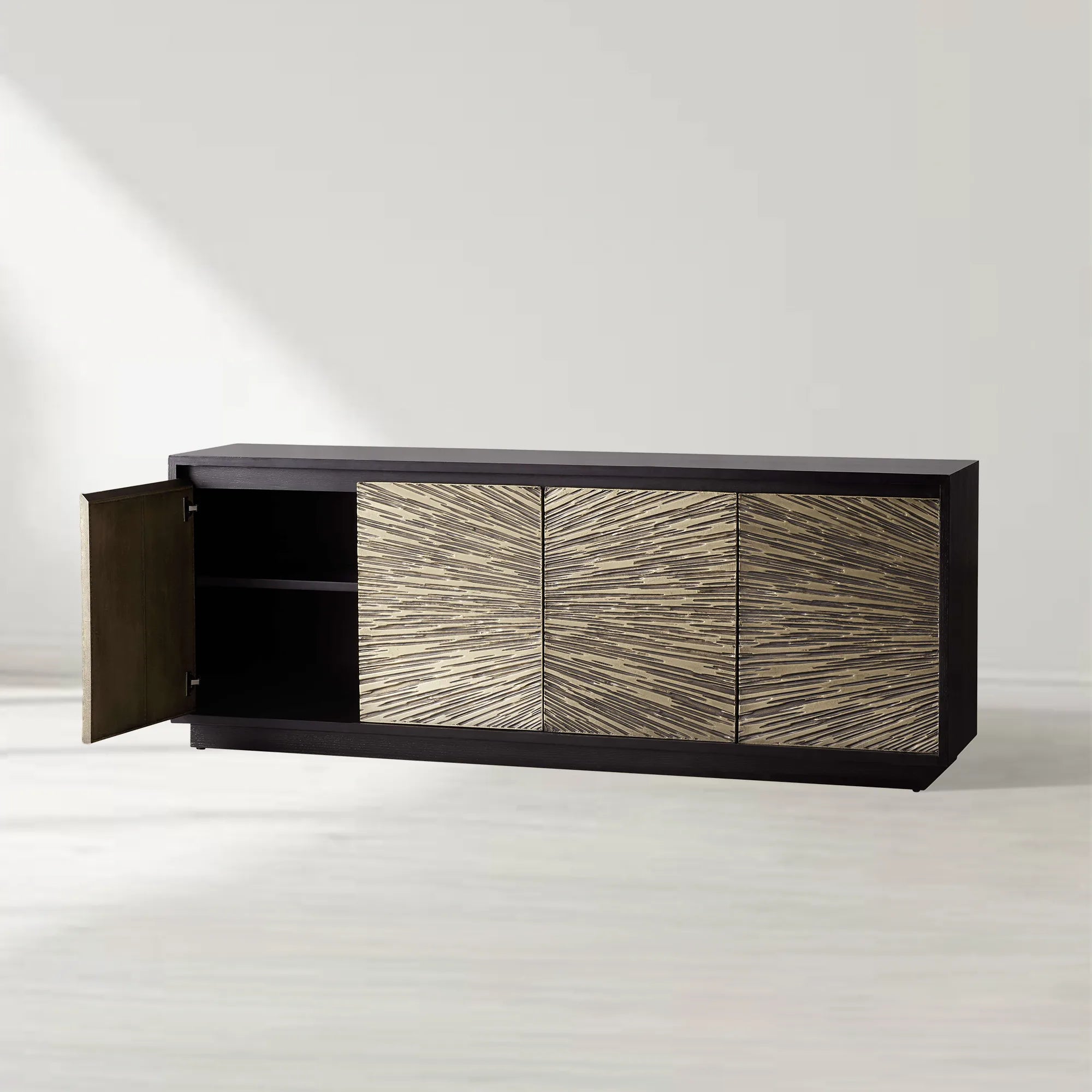 Helios Mid-Century Glamour Buffet Sideboard Four Pull-to-open Doors Media TV Cabinet Wood Entryways Cabinet