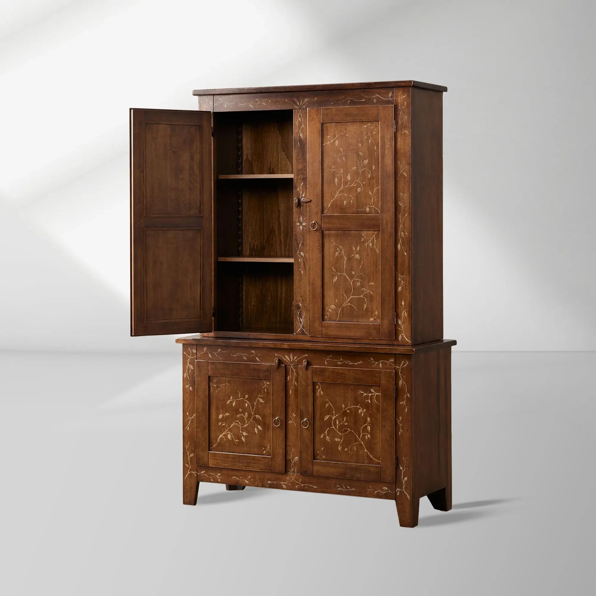 Meuble de cuisine Stefania en bois de peuplier, buffet Canaletto à motif floral, armoire haute pour salon et entrée