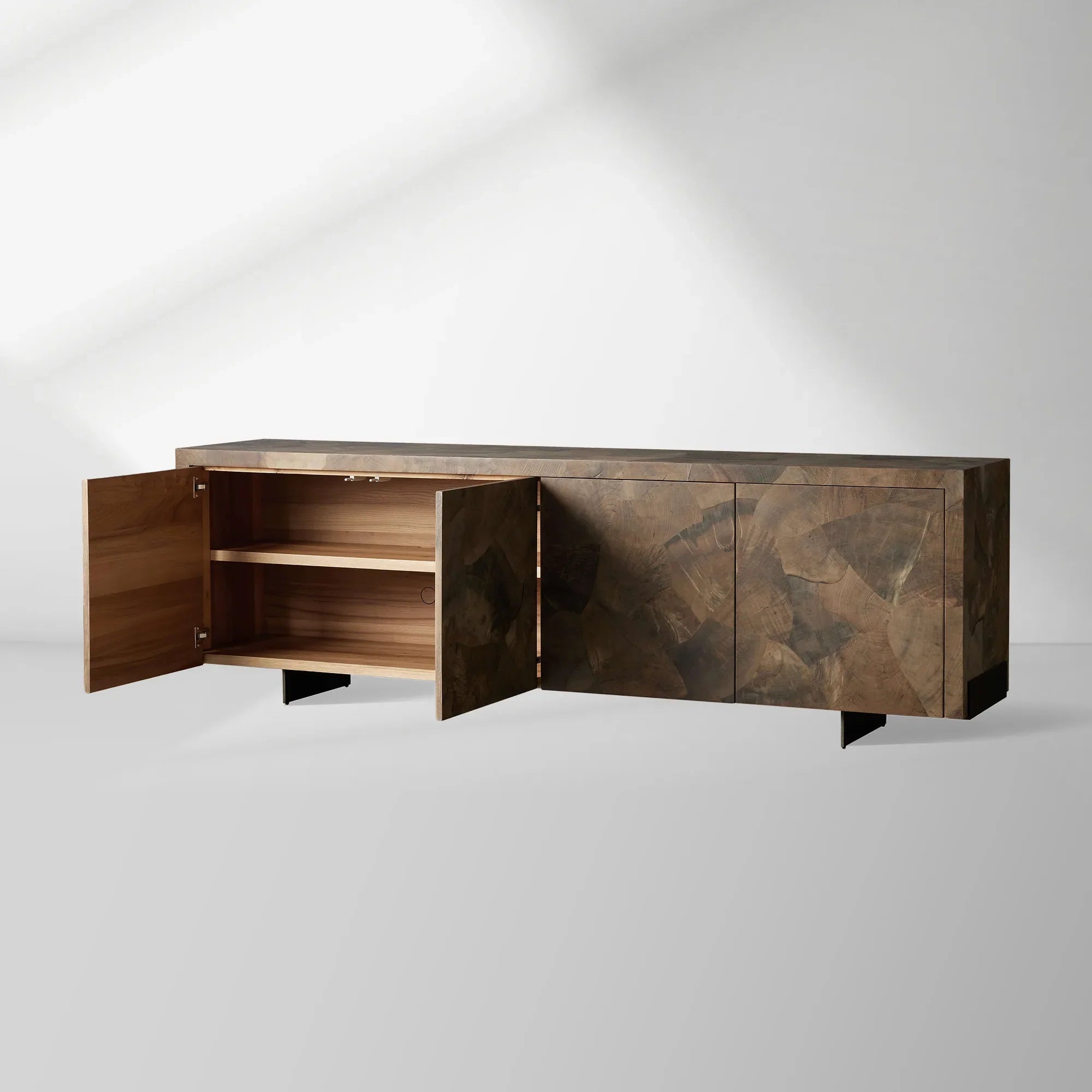 Polanco Ash Wood Buffet Sideboard Living Media TV Cabinet Mosaic-like Entryways Cabinet
