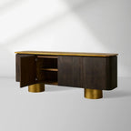 Neira Hand-applied Burned Finish Buffet Sideboard Luxury Wood Media TV Entryways Cabinet with Aged Brass Legs