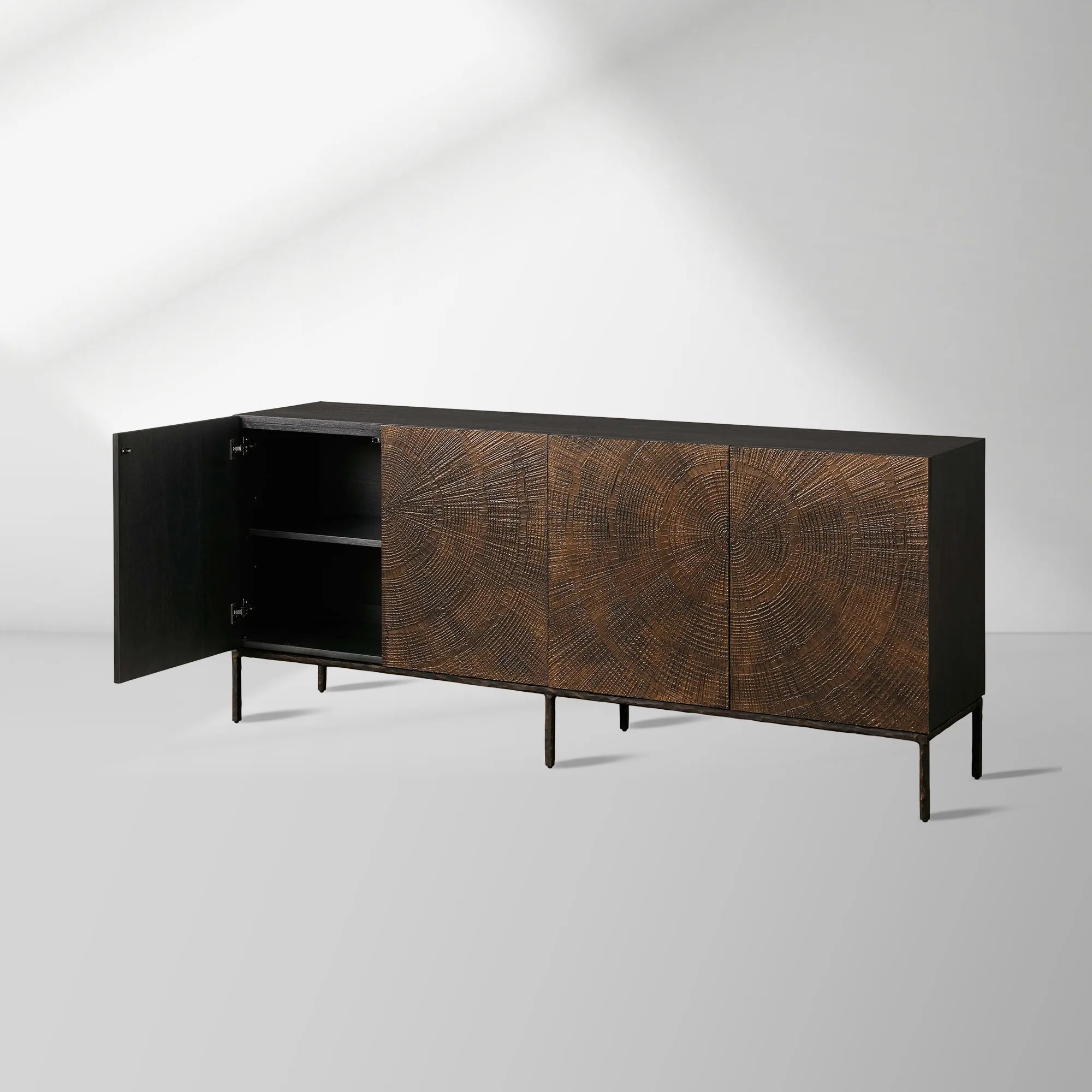 Theota Sunburst Pattern Buffet Sideboard Teak Wood Rustic Entryways Cabinet