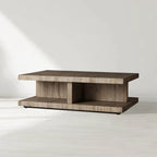 Leandro Wood Coffee Table with Reclaimed Solid Oak Wood Living Room Center Tea Table Timeworn Style