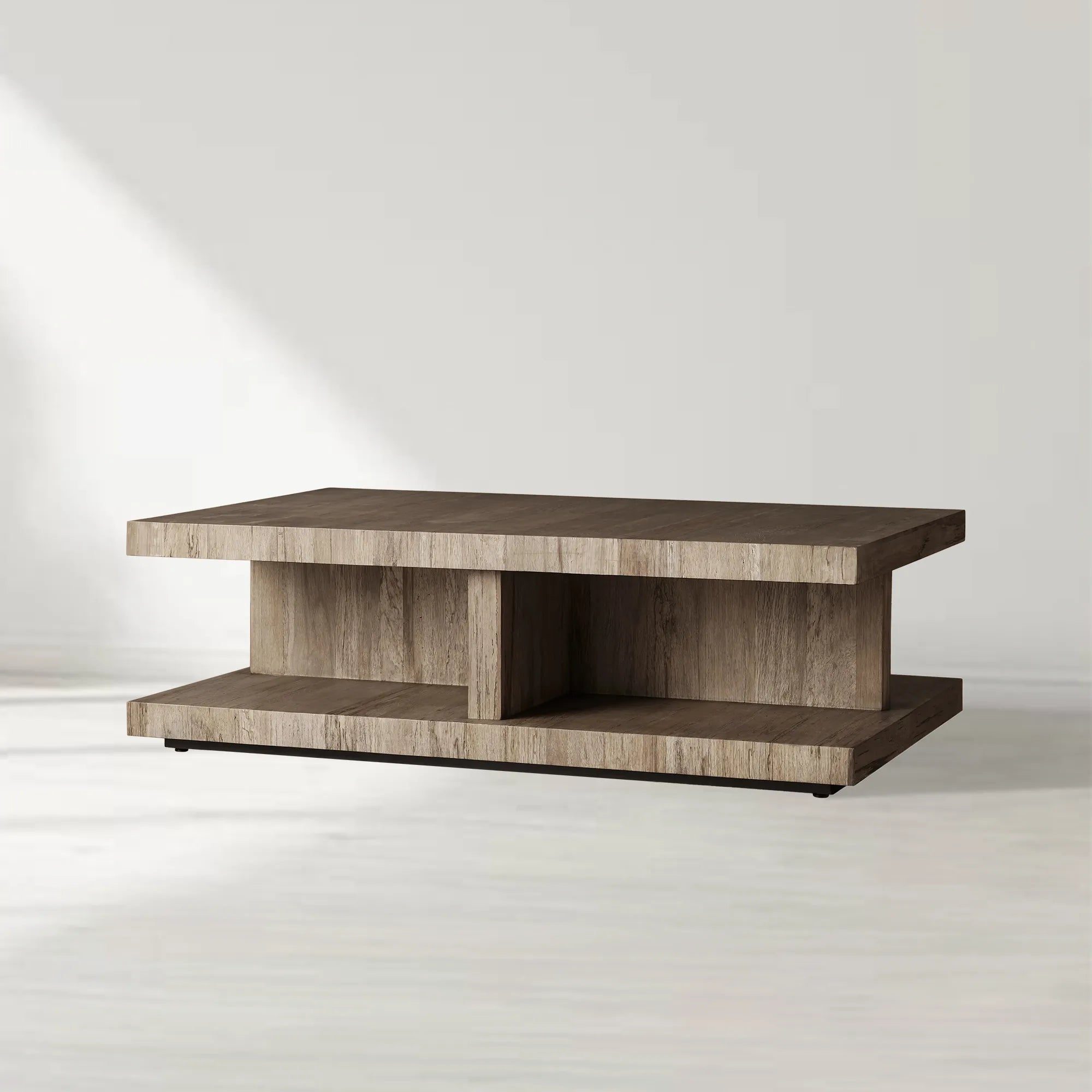 Leandro Wood Coffee Table with Reclaimed Solid Oak Wood Living Room Center Tea Table Timeworn Style