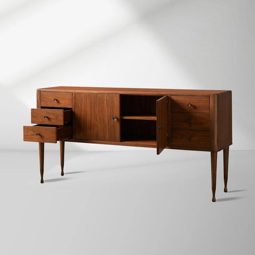 Ross Mid-Century Sideboard Buffet Table Wood Six Drawers Entryways Cabinet with Its Tapered Leg