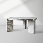 Lonelle Round Coffee Table with Solid Natural Stone Living Room Center Tea Table Modern Style