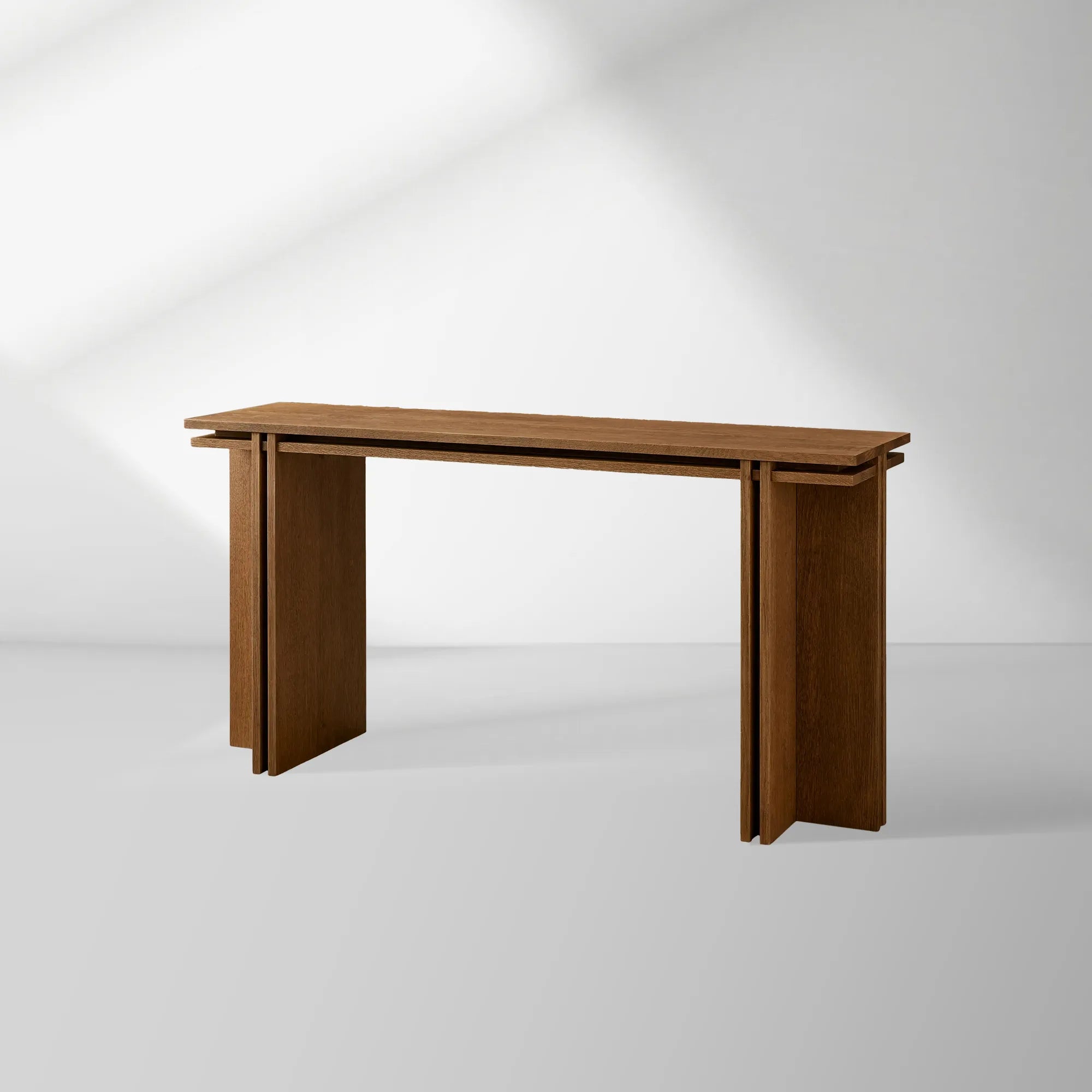 Eaves Layered Oak Entrance Console Table Moderner Minimalismus Stil Holz Flurtisch