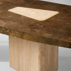 Marea Guanacaste Wood Rectangle Dining Table in Oxidized Aluminum with Guanacaste Wood Veneers