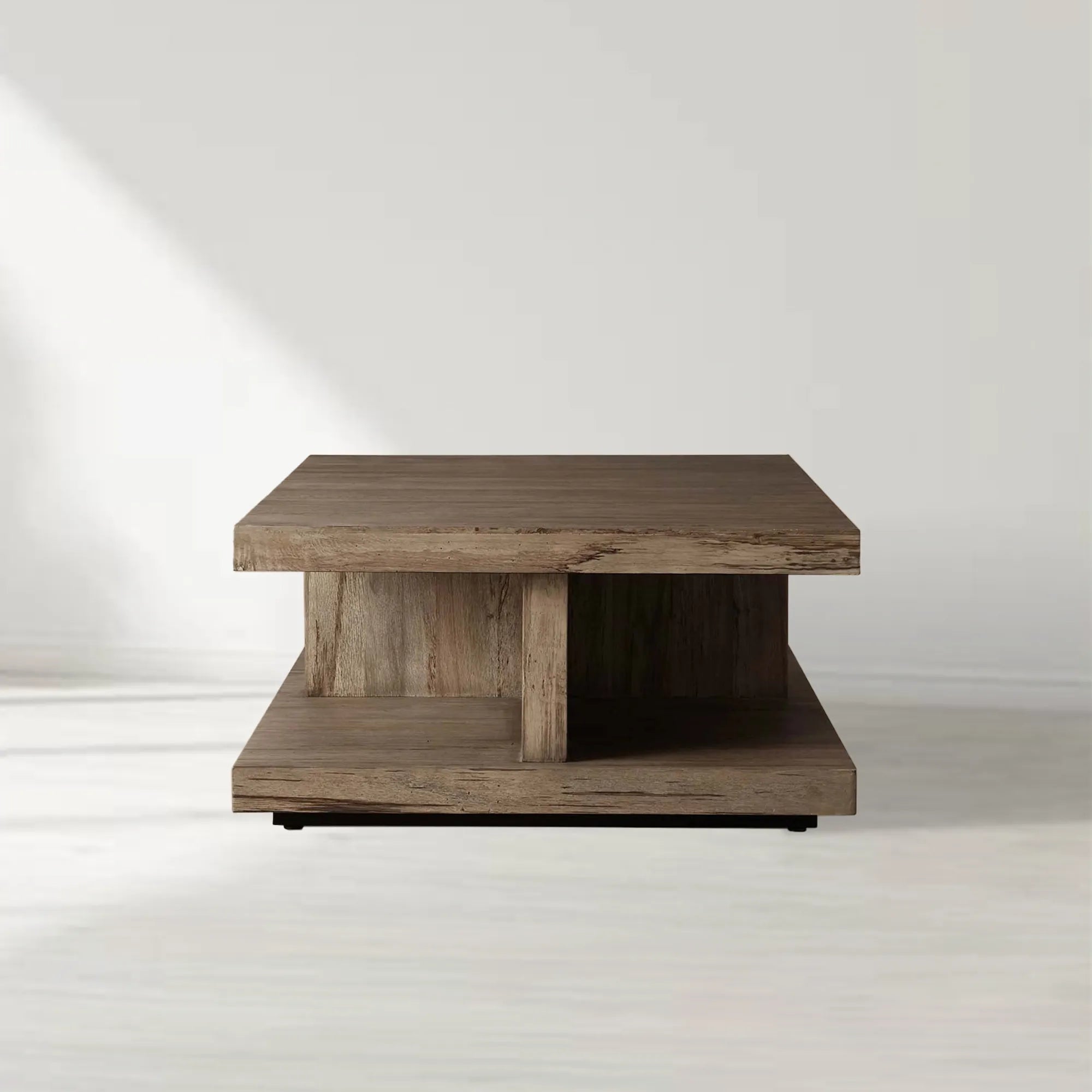 Leandro Wood Coffee Table with Reclaimed Solid Oak Wood Living Room Center Tea Table Timeworn Style