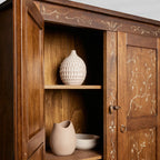 Meuble de cuisine Stefania en bois de peuplier, buffet Canaletto à motif floral, armoire haute pour salon et entrée