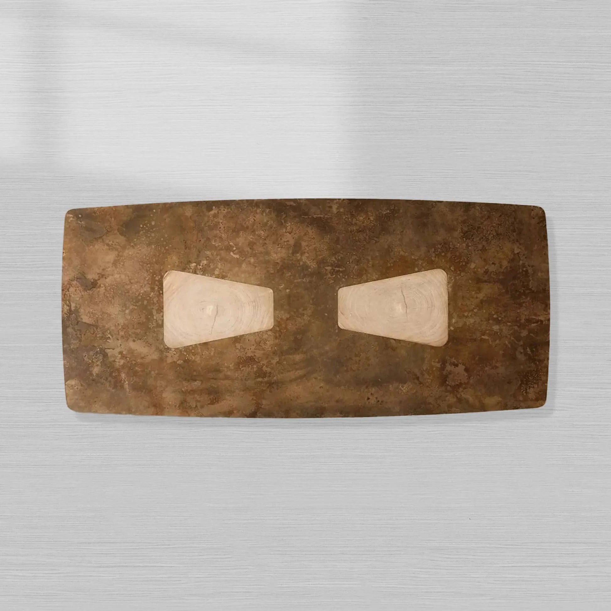Marea Guanacaste Wood Rectangle Dining Table in Oxidized Aluminum with Guanacaste Wood Veneers