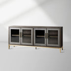 Malone Wood Buffet Sideboard leather Panels Entryways TV Cabinet with Tempered Glass Doors