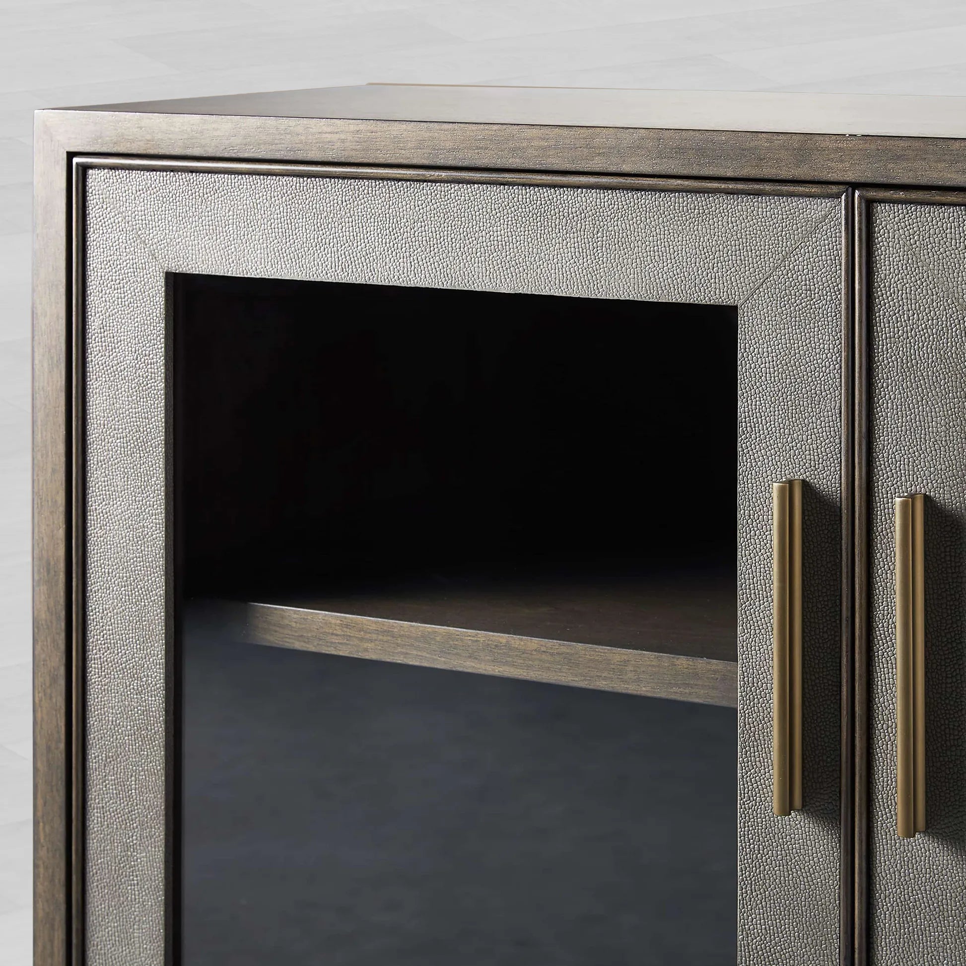Malone Wood Buffet Sideboard leather Panels Entryways TV Cabinet with Tempered Glass Doors