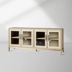 Malone Wood Buffet Sideboard leather Panels Entryways TV Cabinet with Tempered Glass Doors
