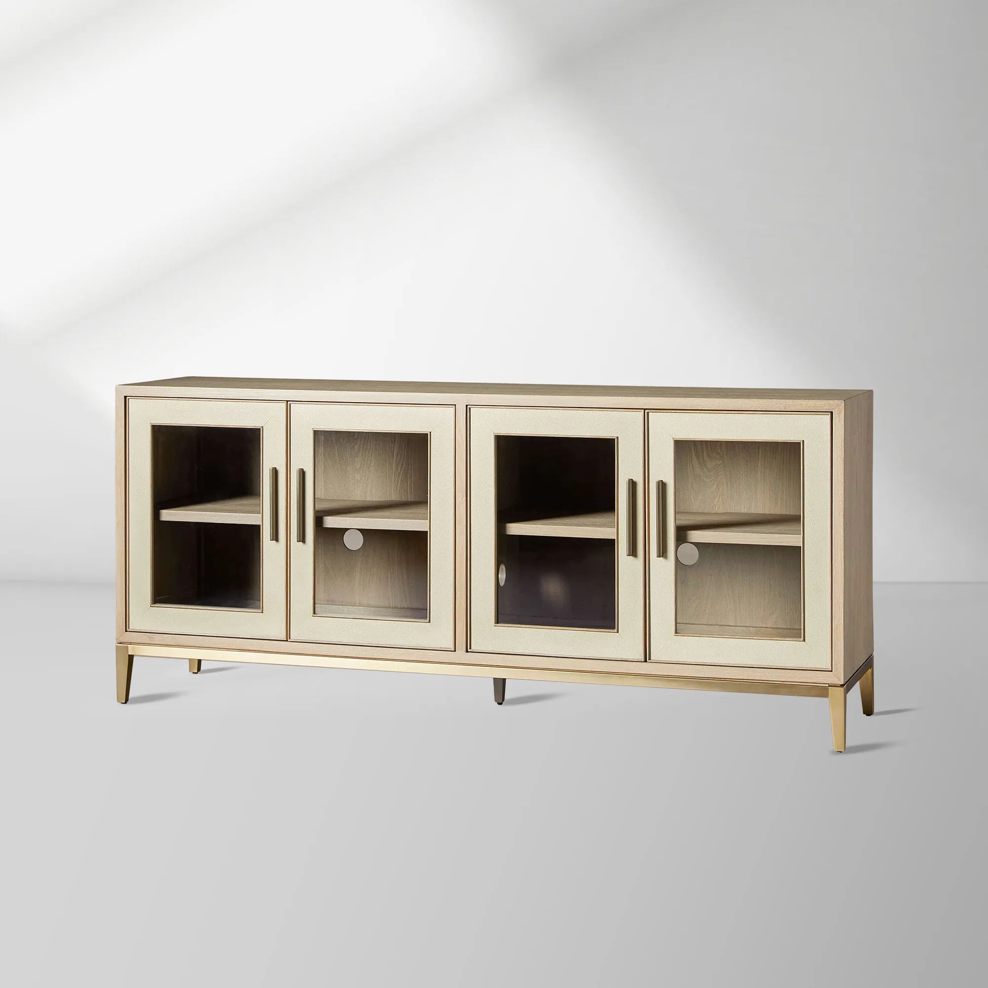 Malone Wood Buffet Sideboard leather Panels Entryways TV Cabinet with Tempered Glass Doors