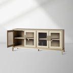 Malone Wood Buffet Sideboard leather Panels Entryways TV Cabinet with Tempered Glass Doors