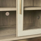 Malone Wood Buffet Sideboard leather Panels Entryways TV Cabinet with Tempered Glass Doors
