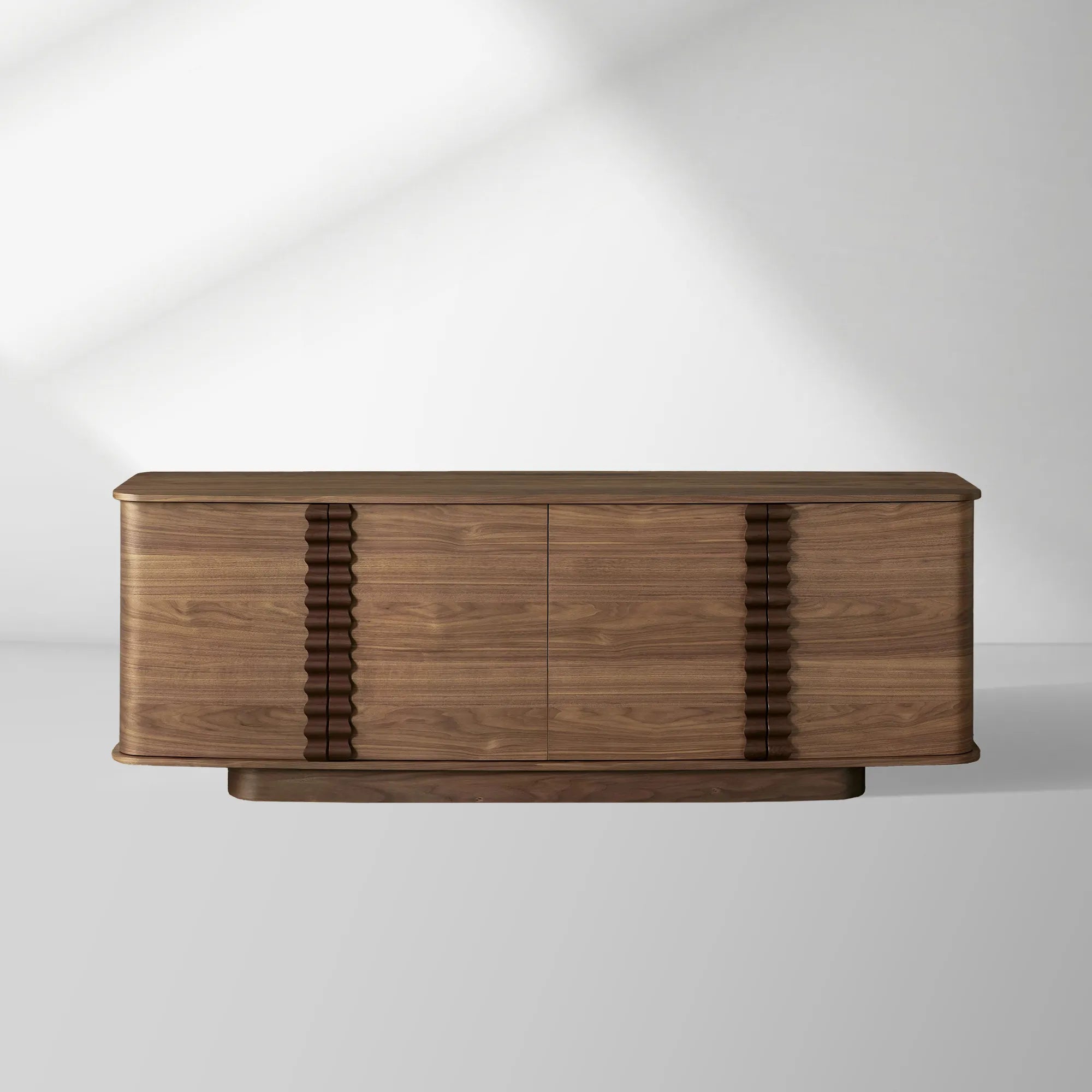 Buffet en bois moderne du milieu du siècle Ribbon, meuble de télévision, entrée, avec plinthe encastrée