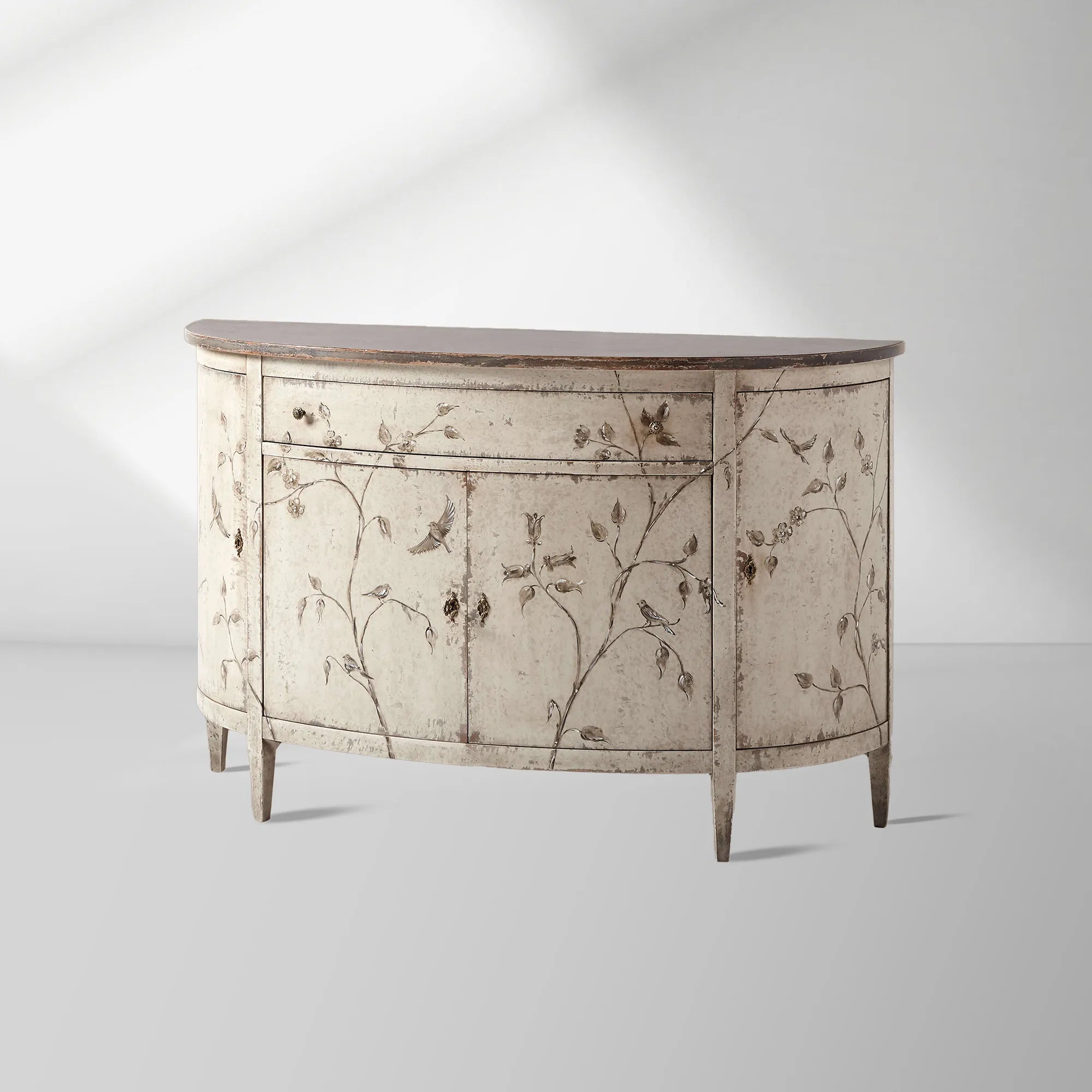 Sofia Bell'Arte Wood Demilune Buffet Sideboard Distressed Entryways Cabinet
