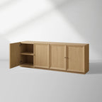 Nason Modular Four-Door Media TV Stand in Solid Oak Side Cabinet Television Storage Unit Wood Sideboard with Modern Minimalist Style
